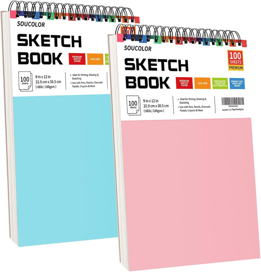 Soucolor Art Supplies Sketching Kit with 100 Sheets 3-Color Sketch Book, Teen Girl Gifts, Arts and Crafts for Kids Ages 8-12, School Supplies Gifts for Artists Adults Teens Girls Boys Kids