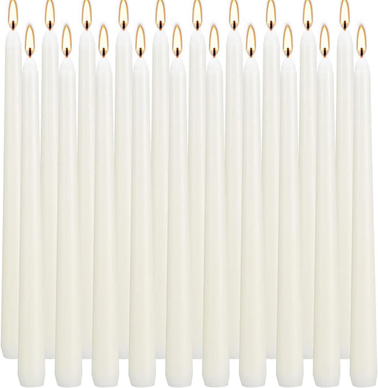 20 Ivory 10 Inch Unscented Smokeless Taper Candles with Cotton Wick, 7+ Hours of Long Lasting Burn, Great for Halloween,Home Decor & Parties, Beautiful Gifts!
