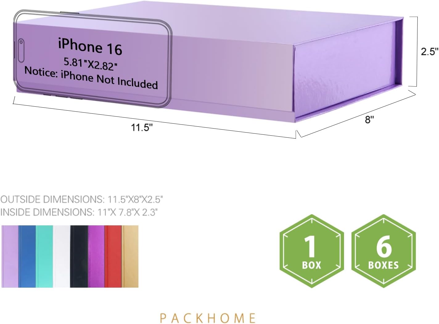 PACKHOME Gift Box 11.5x8x2.5 Inches, Sturdy Shirt Box with Magnetic Lid for Multiple Occasions (Glossy Purple)