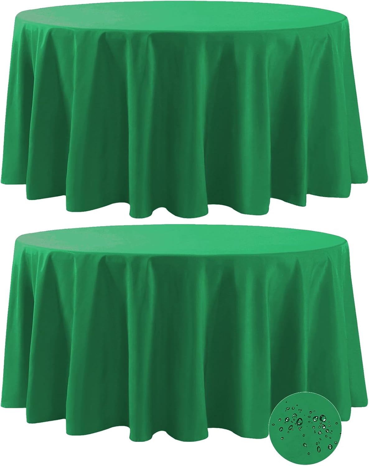 Fokitut 2 Pack Waterproof Round Tablecloth, 120 Inch, Stain Resistant and Wrinkle Polyester Table Cloth, Fabric Table Cover for Kitchen Dining, Wedding, Party, Holiday Dinner-Emerald