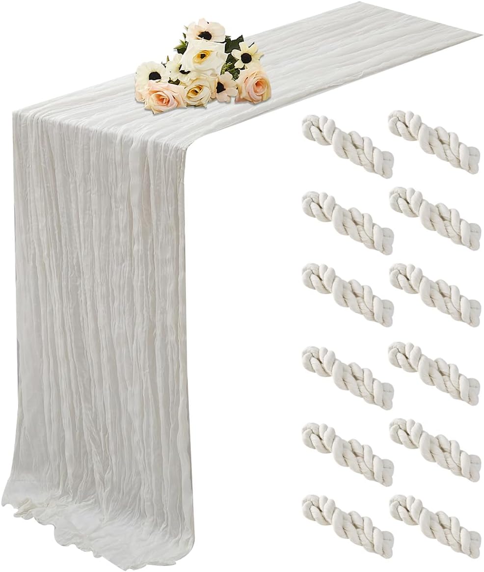 White 12 Pack Cheesecloth Table Runner 120 Inch 10 FT Boho Rustic Gauze for Wedding Baby Shower Party Farmhouse Summer Home Decor Washable