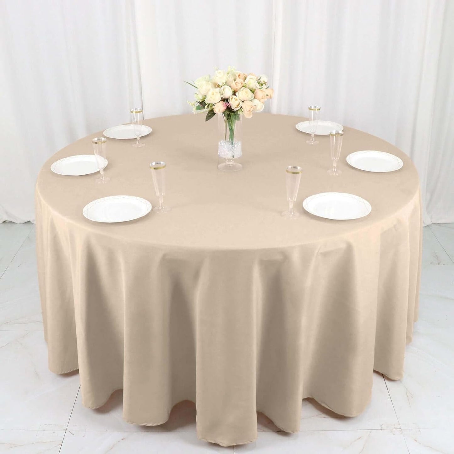 Efavormart Round Tablecloth, 120 Inch Stain & Wrinkle Resistant Washable Table Cloth, Decorative Polyester Fabric Table Cover for Banquet, Wedding, Dining - Nude