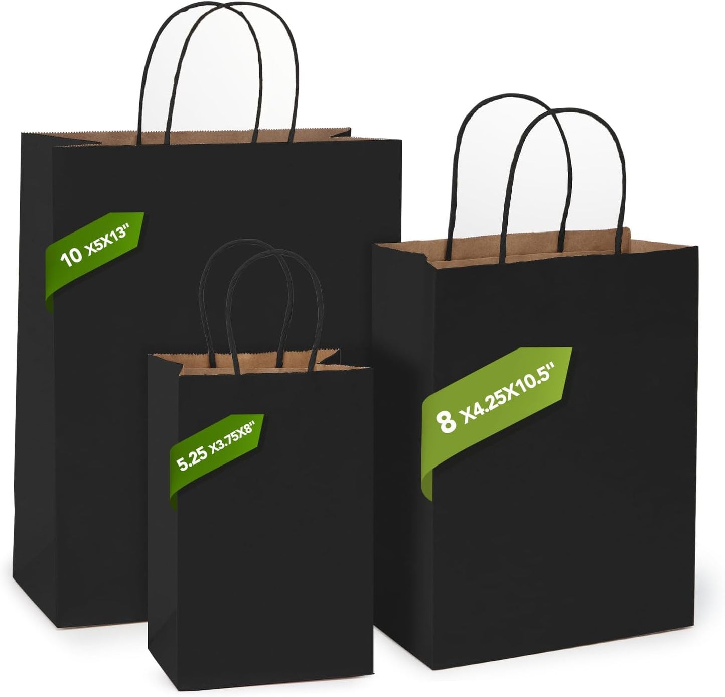 MESHA Kraft Gift Bags 200 Pack 5.25x3.75x8 Inch Small Black Paper Bags with Handles Bulk for Small Business,Birthday,Party,Wedding,Retial,Shopping Bag