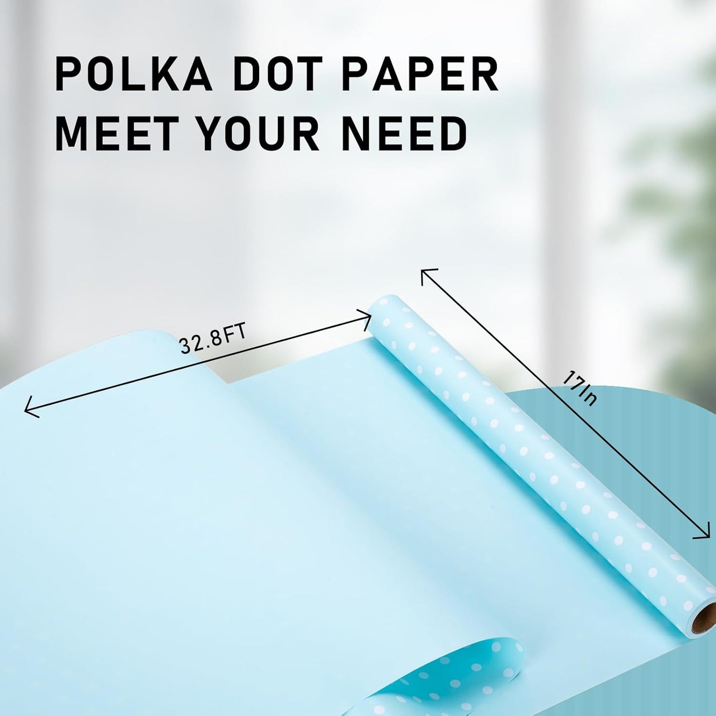 Flyhill Blue Wrapping Paper,Reversible Gift Wrap Paper with Polka Dot Design for Christmas,Birthday, Wedding,Baby Shower,All Holidays(17 Inch X 32.8 Feet)