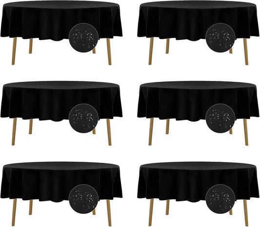 Fokitut 6 Pack Waterproof Round Tablecloth, 70 Inch, Stain Resistant and Wrinkle Polyester Table Cloth, Fabric Table Cover for Kitchen Dining, Wedding, Party, Holiday Dinner-Black