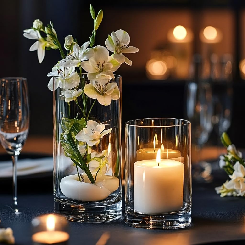 40pcs Glass Vase for Centerpieces, 4,6,7.5,8,10 inch Tall Clear Cylinder Flower Vase Bulk Floating Candle Holder for Wedding Table Home Décor and Party
