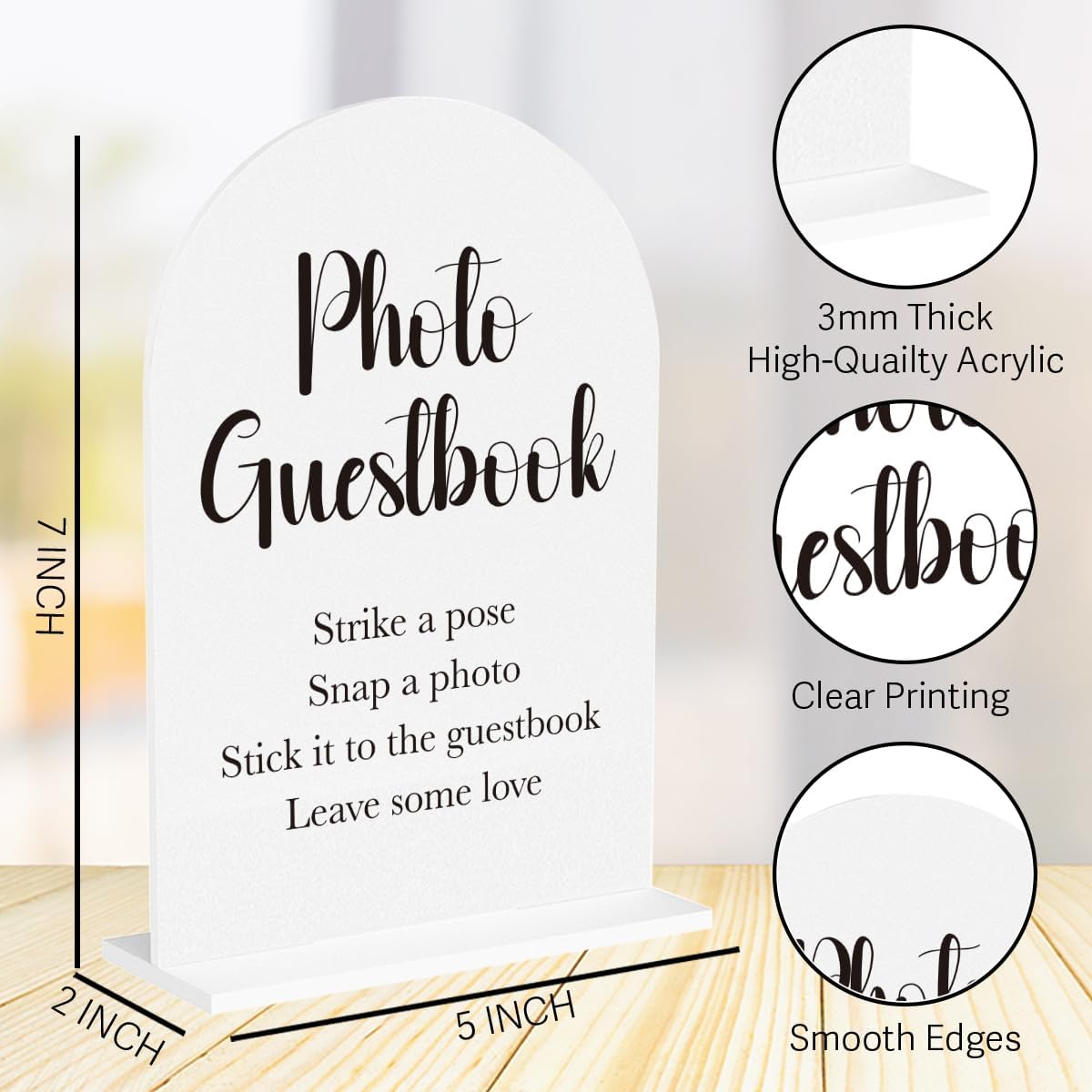 Photo Guest Book Sign for Wedding Acrylic Arch Wedding Bridal Shower Baby Shower Welcome Table Signs for Ceremony and Reception Decor 7 x 5 Inches