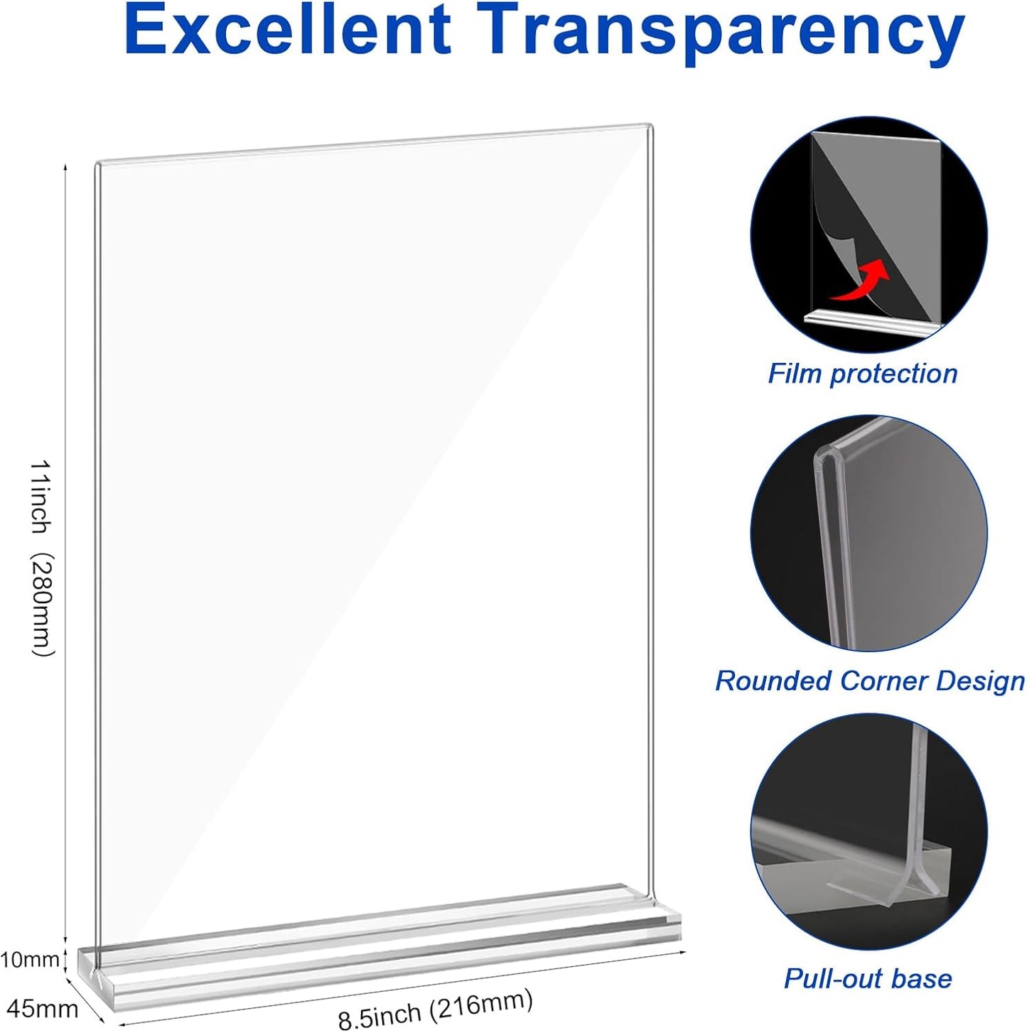 Acrylic Sign Holder,Clear Plastic Sign Holder8.5x11 inches Paper Card T Shape Double Sided Display Stand Picture Frame Desktop Table Menu Signs Office,Store, 10 Pack