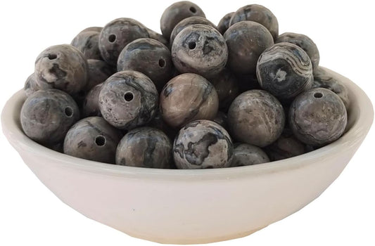 Stone Beads 10mm 60pcs Map Jasper Beads Round Loose Gemstones Beads for Bracelet Necklace Jewelry Making (10mm, 61012 Map Jasper)