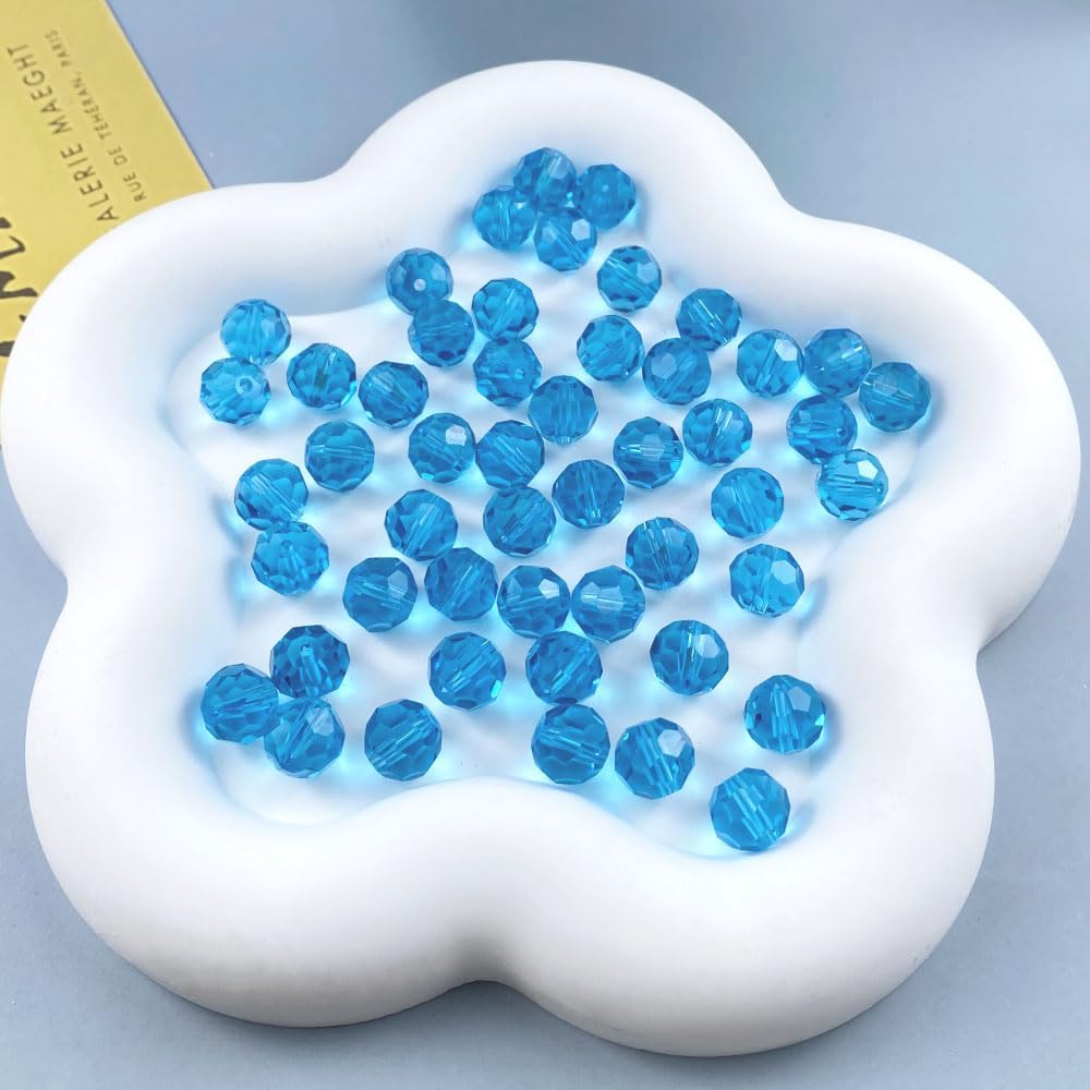 50 PCS 10mm Crystal Glass Beads Round Multiple Faceted Loose Spacer Glass Beads for DIY Handcrafte Bracelet Necklace Earring Jewelry Making(Aquamarine)