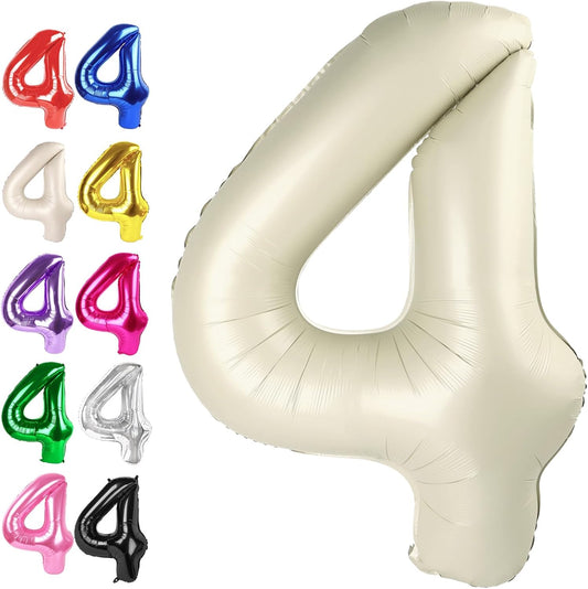 40 Inch Cream White Large Number 4 Birthday Balloon, Giant Number Four 14 24 34 40 44 Balloons, Foil Mylar Big Balloons for Anniversary Graduation Supplies Decorations