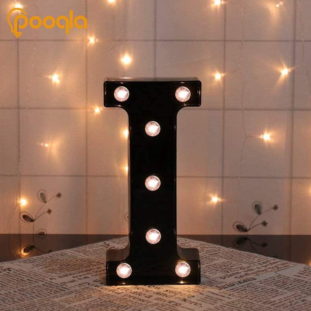 Pooqla Decorative LEDs Illuminated Letter Marquee Sign - Alphabet Marquee Letters with Lights for Wedding Birthday Party Christmas Night Lights Lamp Home Bar Decoration I, Black