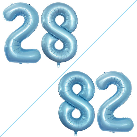GOER Number 28 Balloons for 28th Birthday Party Decorations,42 Inch Jumbo Foil Helium 82 Balloons for 82nd Birthday Party Decoration (Light Blue)