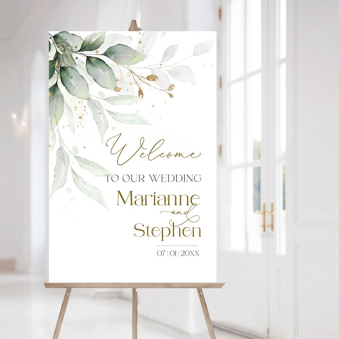 Welcome To Our Wedding Sign, Welcome To Our Wedding Sign With Stand, Sage Wedding Welcome Sign Greenery Gold Welcome Poster | Eucalyptus Wedding Board
