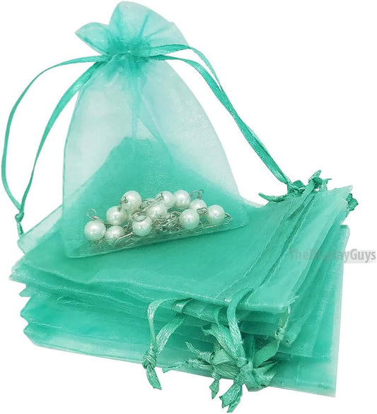 TheDisplayGuys 48-Pack 4x6 Teal Sheer Organza Gift Bags with Drawstring, Jewelry Candy Treat Wedding Party Favors Mesh Pouch