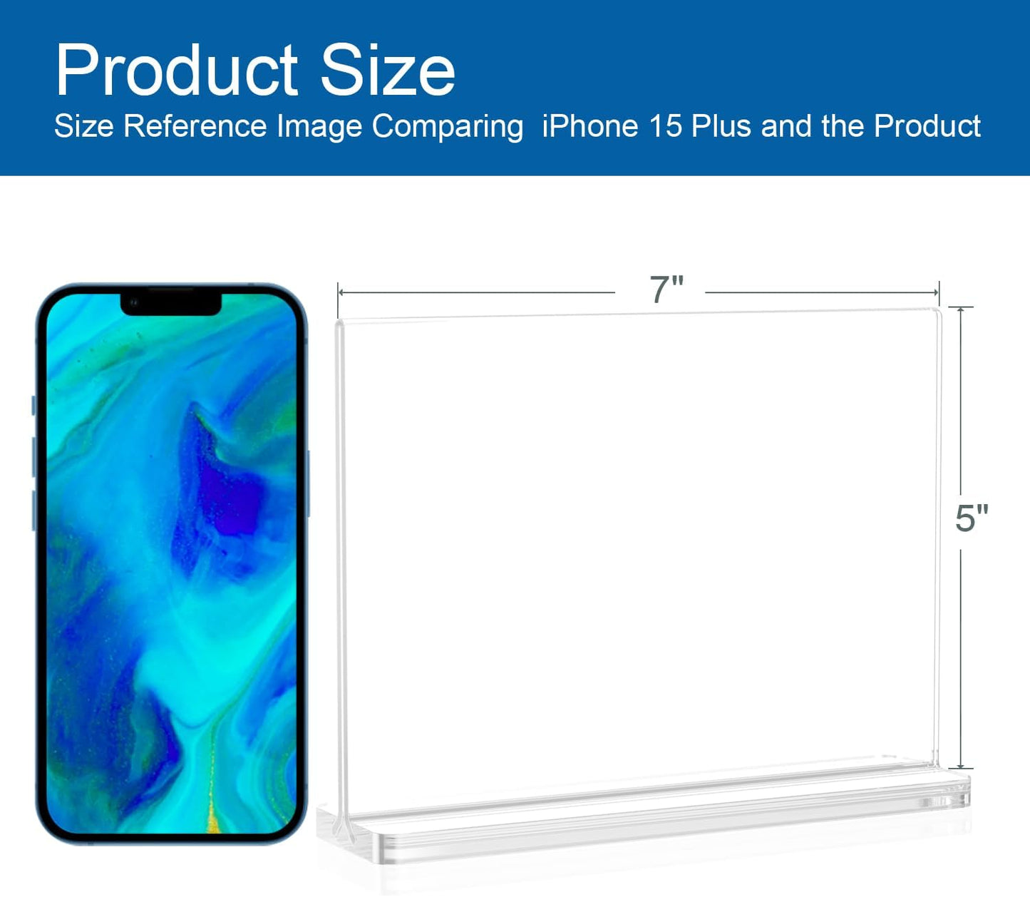 BlueValley Clear Acrylic Sign Holder 7x5 Inch - 12 Pack Double Sided Lucite Plastic Paper Display Stand for Brochure, Tabletop Sign, Document Picture Frame For Office Retail Catering Menu Show Fair Vendor Events