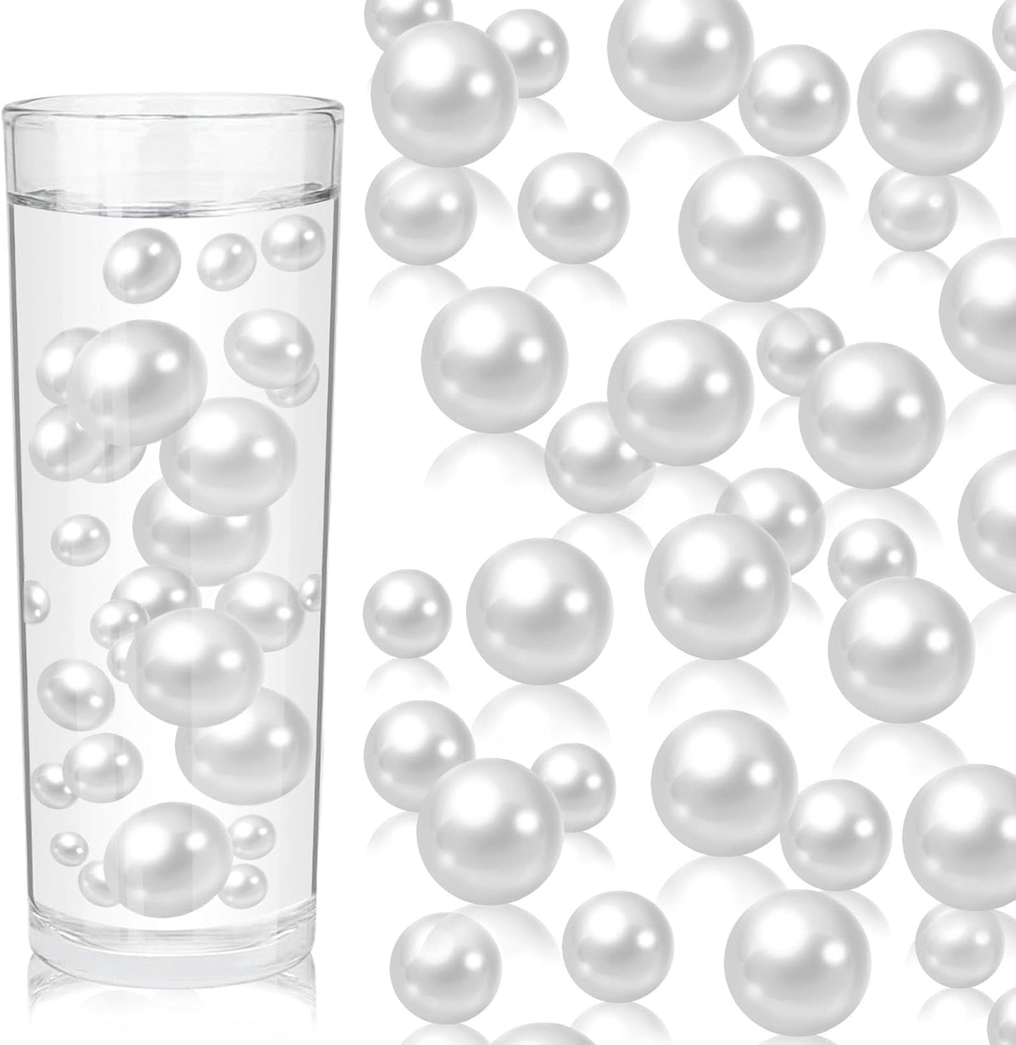 100PCS White Faux Pearls Beads for Centerpiece Vases, Vase Filler Faux Pearls, No Holes Filler Beads for Party Anniversary Birthday Wedding Table Decor, 14/20/30mm