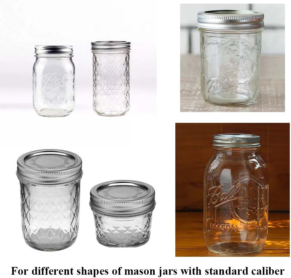 6 Pack Mason Jar Lights, 10 LED Solar Warm White Fairy String Lights Lids Insert for Garden Deck Patio Party Wedding Christmas Decorative Lighting Fit for Regular Mouth Jars