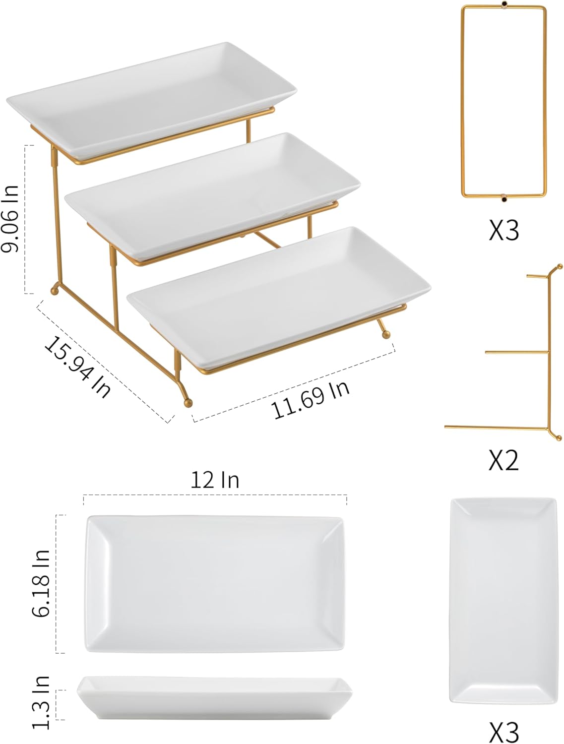 YHOSSEUN Large 3 Tier Serving Tray with Serving Stand, Serving Dishes for Entertaining, Tiered Serving Tray for Valentines Day, Suitable for Dessert Table Display Set Catering Supplies, 12 inch Gold