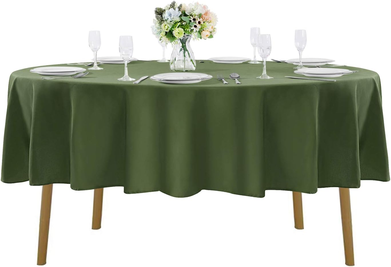 60 inch Round Tablecloth Washable Polyester Table Cloth Decorative Table Cover for Wedding Party Dining Banquet（60 inch,Willow）