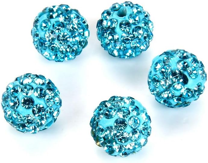 25pcs Adabele Grade A Suncatcher Crystal Rhinestone Pave Loose Beads 8mm Aquamarine Blue Polymer Clay Disco Ball Spacers Compatible with Shamballa All Craft Jewelry Making DB8-10