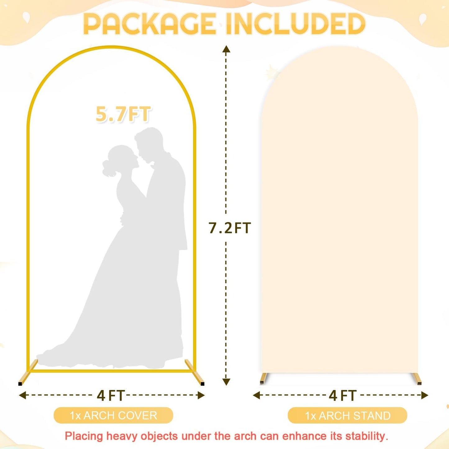 FUHSY Wedding Backdrop Arch Stand with Beige Arch Cover 7.2FT Metal Arch Backdrops Stand and Cover Set Balloon Backdrop Arches for Wedding Ceremony Graduation Bridal Baby Shower Event Decorations