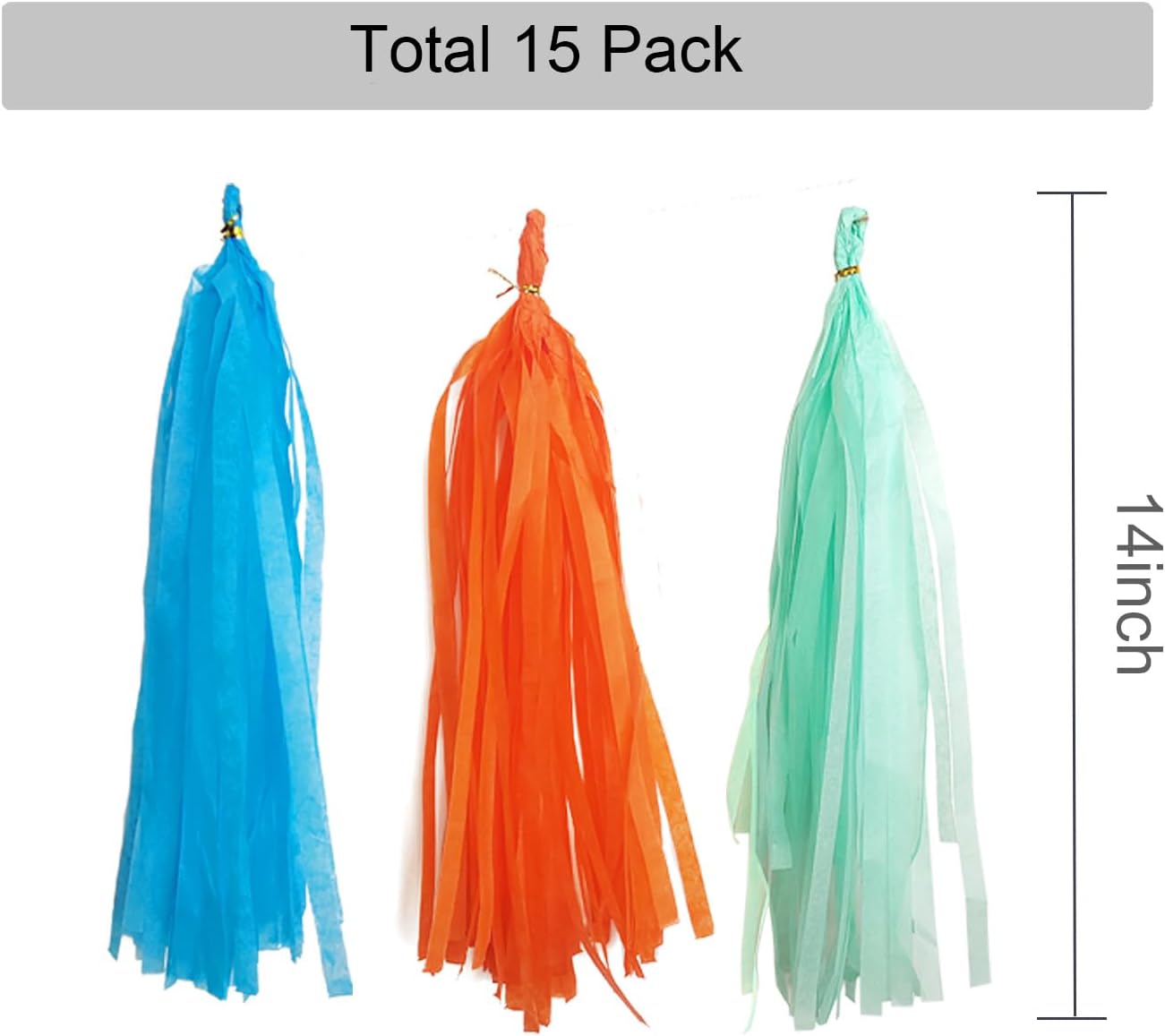 GAKA Orange Blue and Light Green Tissue Paper Tassel,Paper Tassel Garland Banner for Party Decor Supplies,15 PC