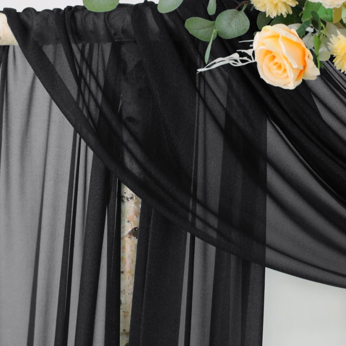 Socomi Black Sheer Gothic Wedding Draping Fabric 29" x 20Ft 1 Panel Outdoor Curtain Arch Drapes Extra Long for Bridal Baby Shower Ceremony Birthday Party Decor