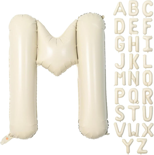 40 Inch Letter Balloons M, Big Custom A-Z Alphabet Foil Name Balloon Cream White, Self Inflating Beige Customize Helium Balloon Letters M for Women Girls Birthday Bride Baby Shower Party Decorations