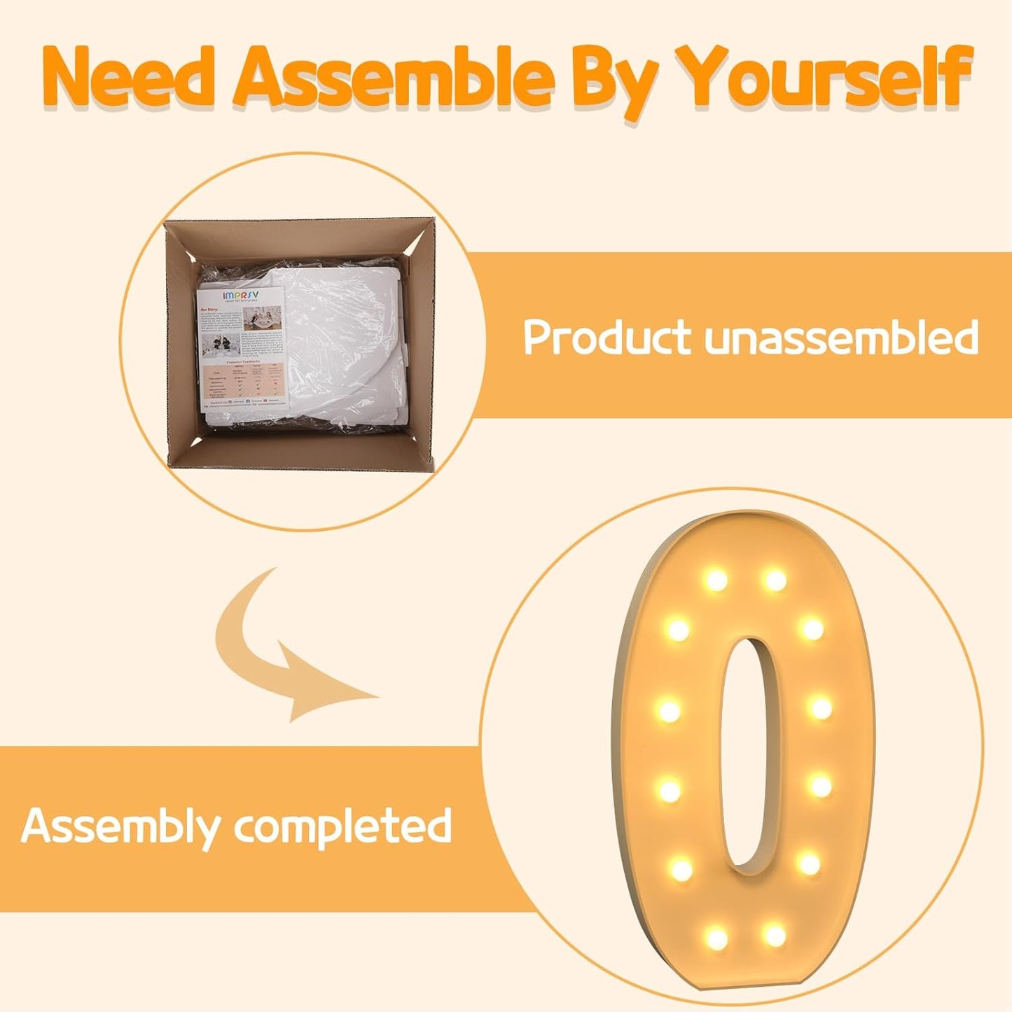 imprsv 4FT Acrylic Light Up Letter O, Decorative Signage for Baby Shower, Anniversary, Weeding, Party Decoration, First Birthday, Kids' Mosaic Kits