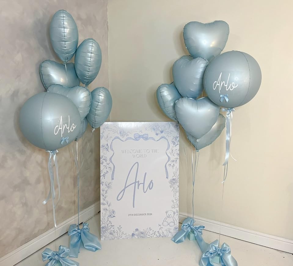 Baby Blue Heart Balloons,12Pcs Pastel Blue Heart Shaped Foil Balloons,18Inch Pastel Helium Balloon for Baby Shower Birthday Anniversary Wedding Party Decorations
