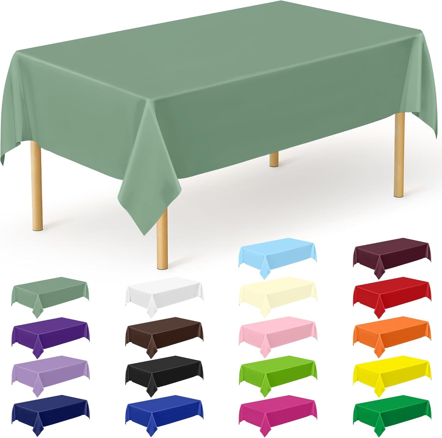 QZYL 12 Pcs Rectangle Tablecloth, 54 X 108 Inches Plastic Table Cover, Sagegreen Disposable Table Cloth Party Decorations, Robust Table Cover Birthday Party, Baptism Decorations and Home Essentials
