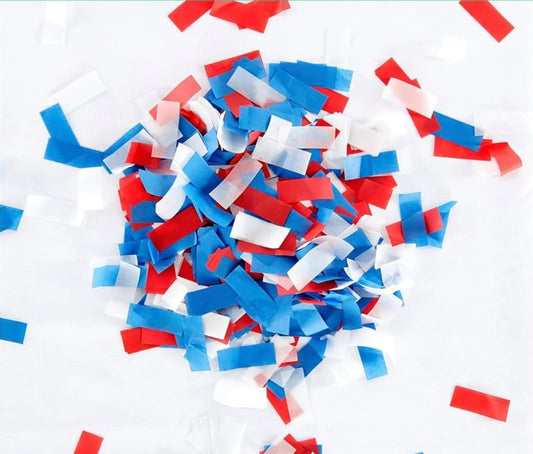 Red, White and Blue Biodegradable Confetti - Rectangular Flame-Resistant Tissue Paper Confetti for Cannon and Launcher use – Best for Gender Reveal, and Parties - 20 lb, 320 oz