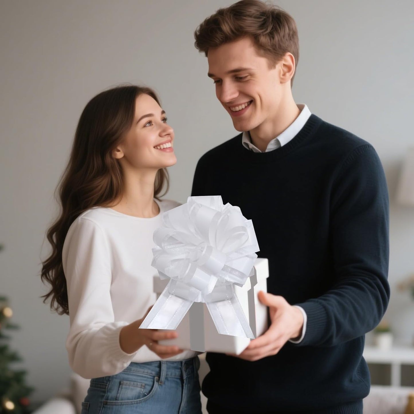 12 PCS 6 Inch Large Pull Organza White Bows - Perfect for Gift Wrapping, Wedding Decor, Car Bows, Birthday Parties, Christmas and Valentine's Day