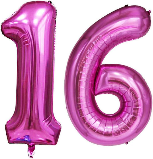 GOER Number 16 Balloons for 16th Birthday Sweet 16 Party Decorations,42 Inch Jumbo Foil Helium 61 Balloons for 61st Birthday Party Decoration (Hot Pink)