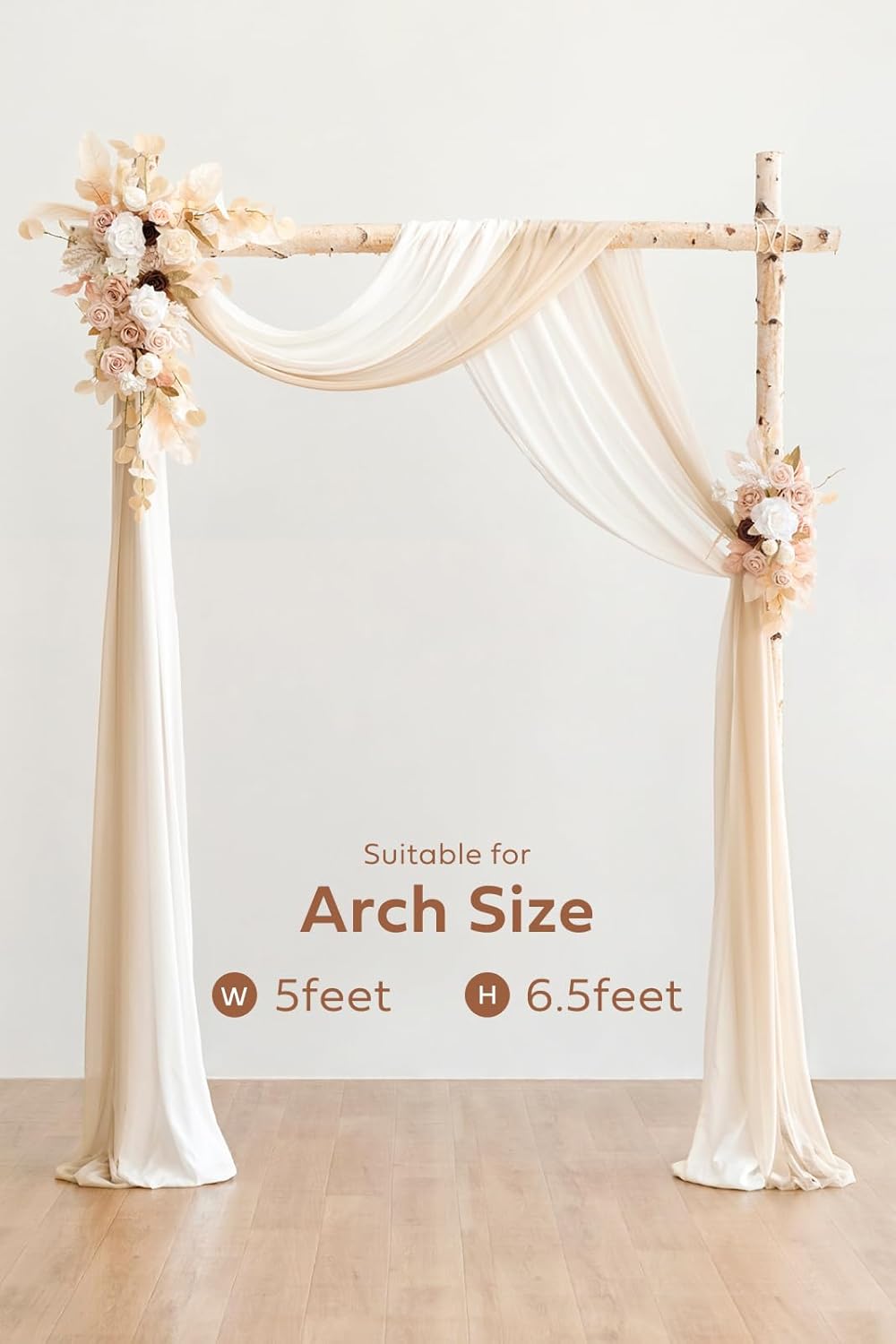 Ling's moment Spring Wedding Arch Flowers Kit Pack of 4, 2pcs Hanging Flower Arrangement 2pcs Chiffon Drapes Ceremony Fake Rose Arbor Backdrop Artificial Floral Outdoor Decorations, White Beige