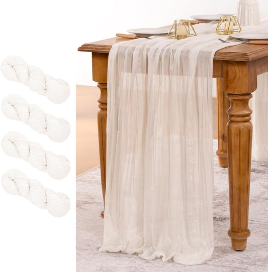 MLMW 4 Pack Ivory White Table Runner Cheesecloth Boho Gauze Rustic Cheese Cloth Table Runner 160 inch Sheer 13.3ft for Thanksgiving Wedding Party Baby Bridal Shower Birthday