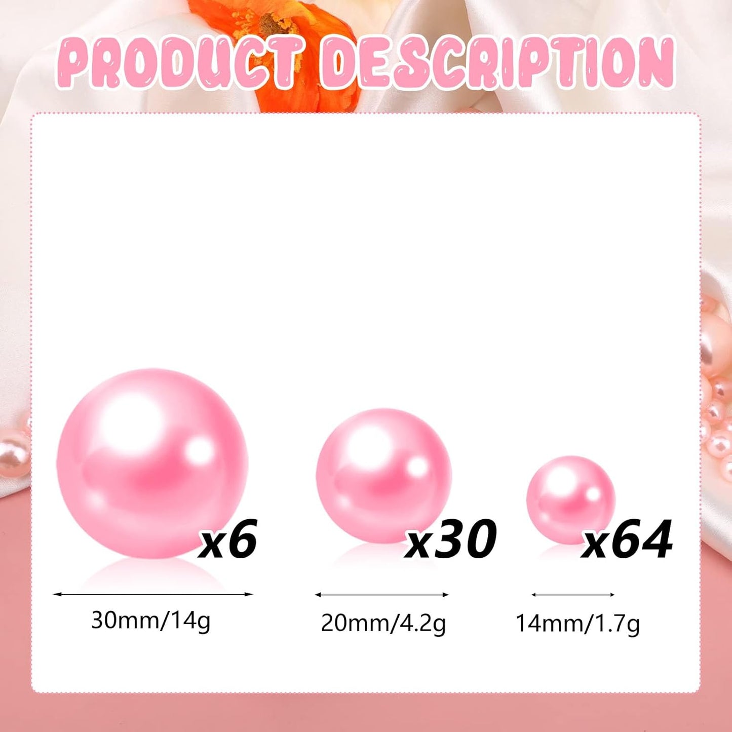 100PCS Pink Faux Pearls Beads for Centerpiece Vases, Vase Filler Faux Pearls, No Holes Filler Beads for Party Anniversary Valentine's Day Wedding Table Decor, 14/20/30mm