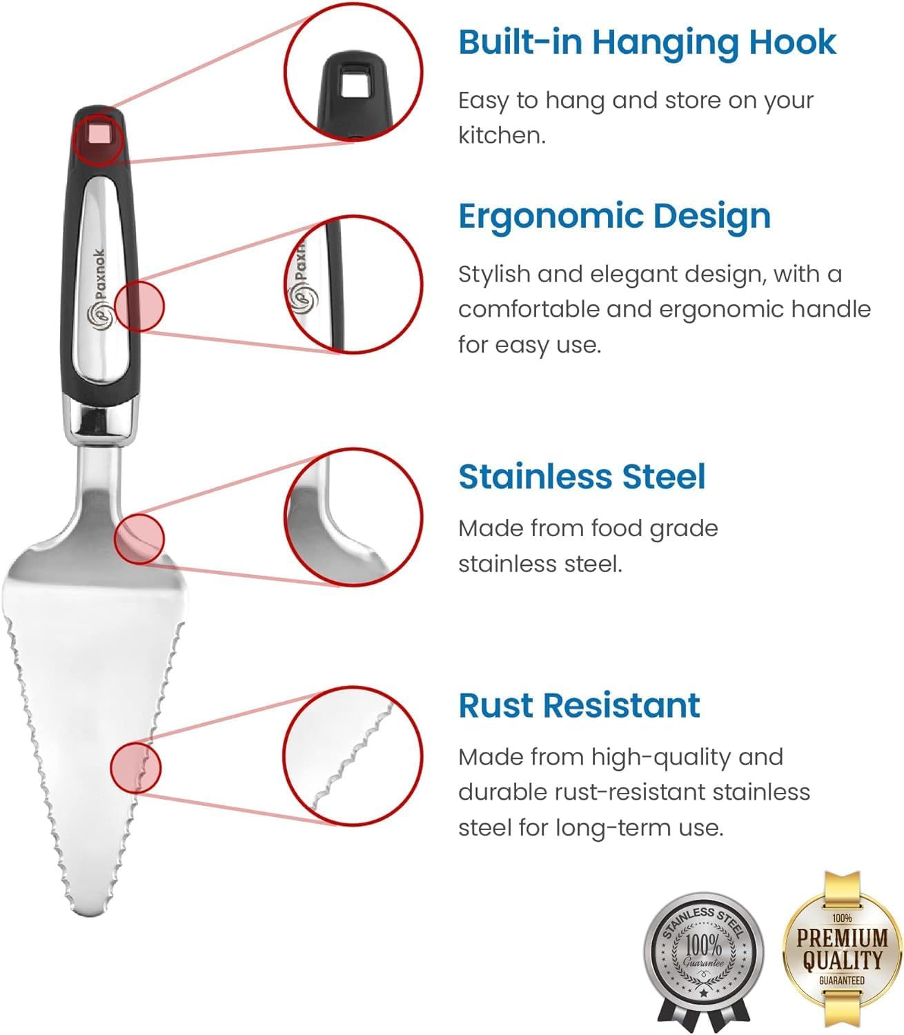 Cake Knife and Pie Server Set with Luxury Gift Box, Kitchen Essentials Cake Cutter Slicer - Serrated on Both Sides, For Right or Left Handed Use, Perfect Kitchen Set and Server for Cakes,Pie, Brownies