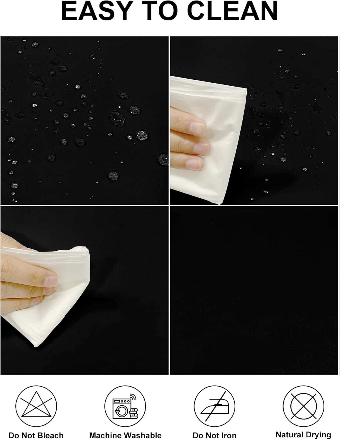 Fokitut 6 Pack Waterproof Rectangle Tablecloth, 90x132 Inch,Stain Resistant and Wrinkle Polyester Table Cloth, Fabric Table Cover for Kitchen Dining, Wedding, Party, Holiday Dinner-Black