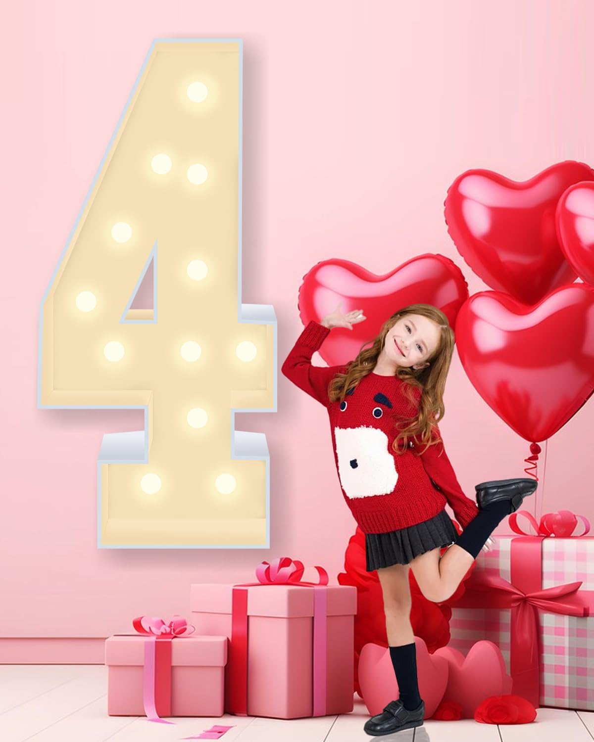 4FT Plastic Marquee Numbers 4 - Light up Numbers Are Made from Corrugated Plastic Board - Quick Assembly Without Tools, Disassembled Components Can Be Used for Photo Wall Decoration, Yard Sale Signs