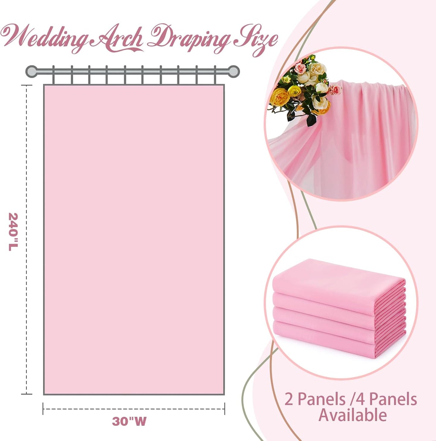 SiinvdaBZX 2 Panels Wedding Arch Draping Fabric 30" x 20Ft Pink Sheer Chiffon Fabric Outdoor Extra Long Decorative Drapery Fabric for Party Ceremony Ceiling Curtain Backdrop