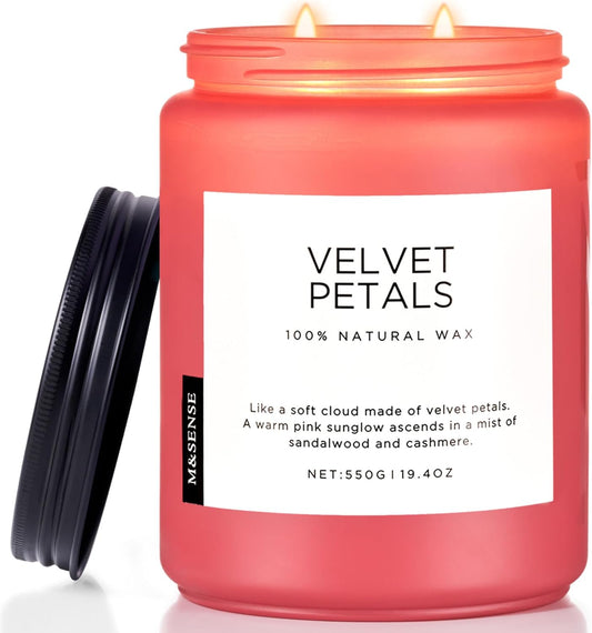 M&SENSE Velvet Petals Large Soy Candles for Home Scented, Organic Natural Soy Wax 19.4oz 110 Hour Long Lasting, Luxury Floral Scented Candle Gifts for Women