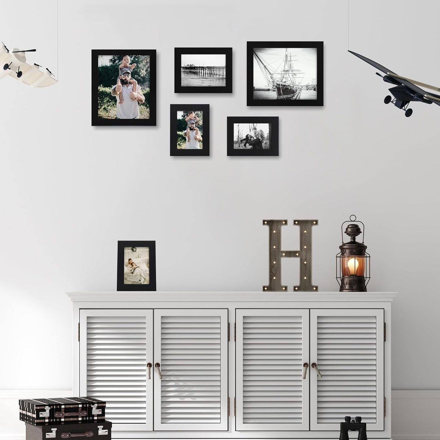 5x7 Picture Frame Set of 4, High Definition Glass Black Picture Frame, 5 x 7 Wood Rustic Photo Frames for Horizontal or Vertical Table Top and Wall Mounting