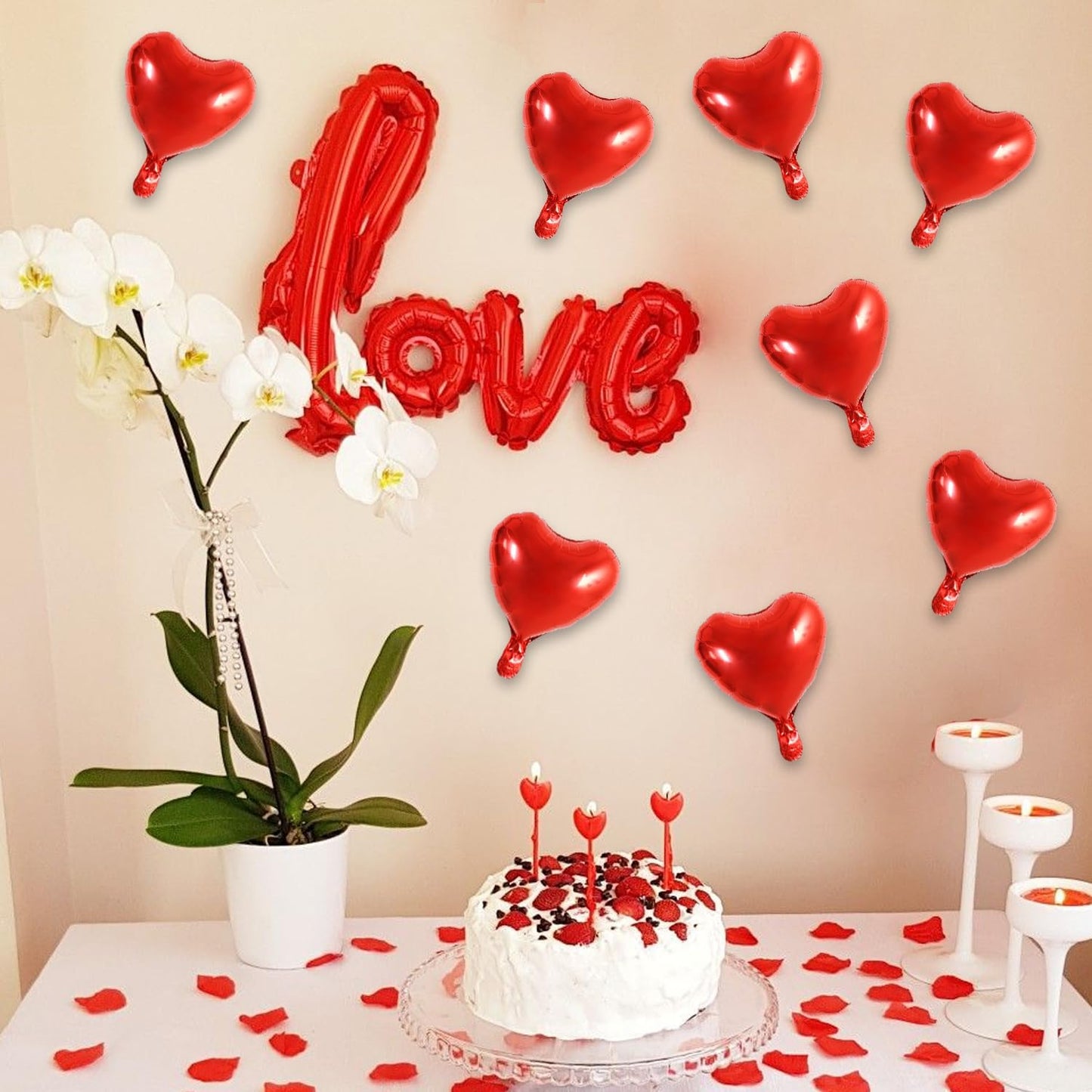 TONIFUL 30Pcs 10 Inch Red Heart Balloons Valentine’s Day Heart Shape Foil Mylar Balloons Decoration for Romantic Valentine's Day Wedding Bridal Shower Anniversary Engagement Party Supplies