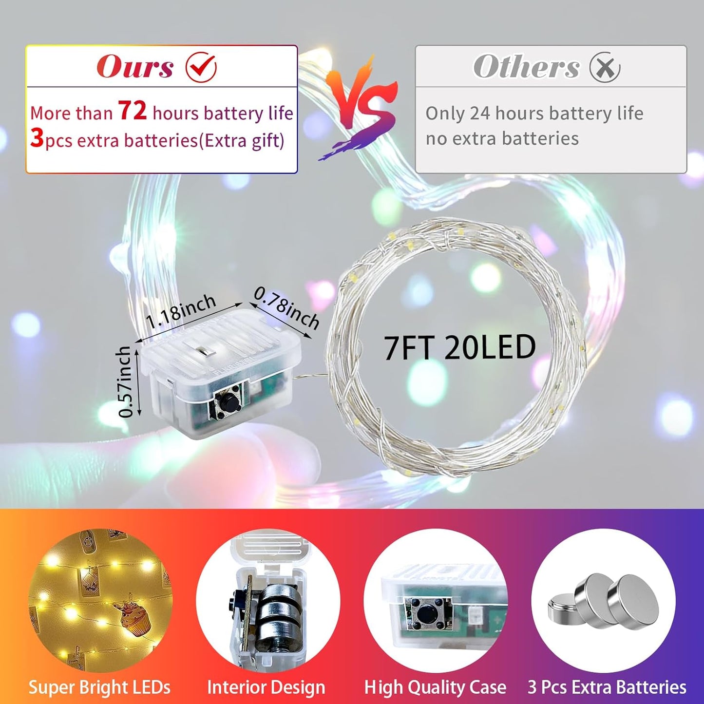 8 Pack Fairy Lights 7Ft 20 LED Twinkle String Lights 3 Modes Battery Operated Waterproof Firefly Starry for Mason Jar Party Wedding Christmas Valentines Day Table Centerpieces,Multicolor