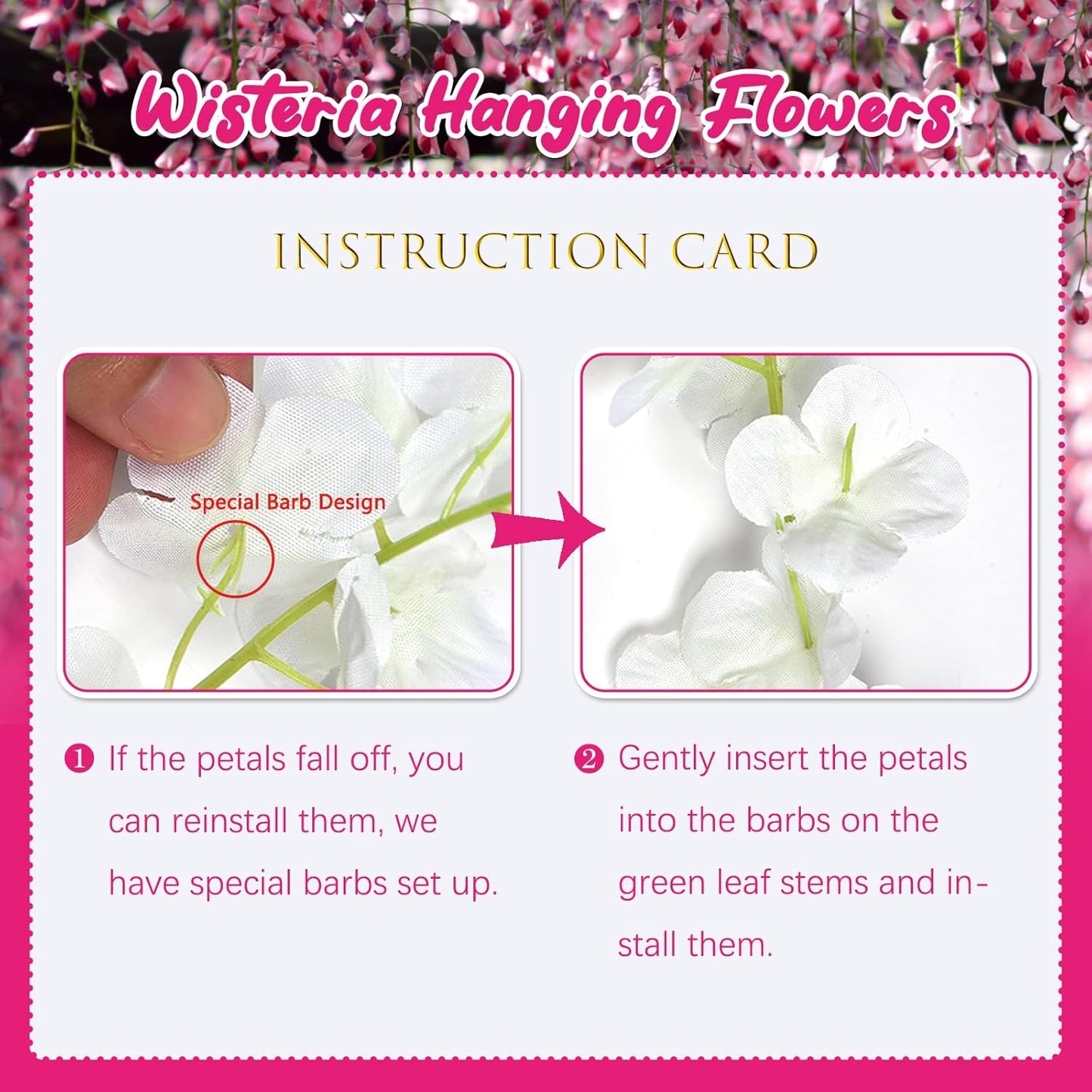 5 Pack Fuchsia Wisteria Hanging Flowers, 3.44 Ft Fake Hanging Flowers, Artificial Wisteria Garland Vines for Wedding Room Backdrop Outdoor Patio Garden Decoration