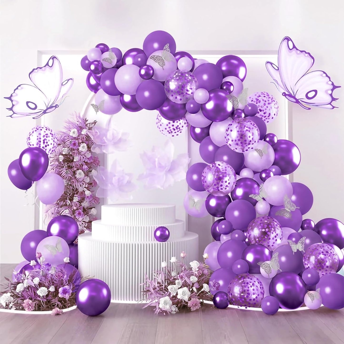 Netnology Purple Balloons Set, 60Pcs 12 Inch Lavender Purple Lilac Confetti Metallic Balloon Kit for Birthday Baby Shower Bridal Shower Wedding Graduation Party Decorations