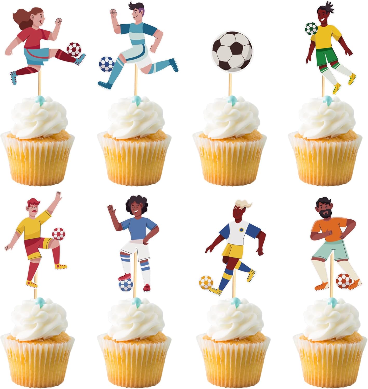 24pcs Soccer Cupcake Toppers Soccer Ball Cupcake Picks Sport Cake Decorations Football Theme Birthday Party Baby Shower Kids Boys Men Birthday Party Favors Supplies