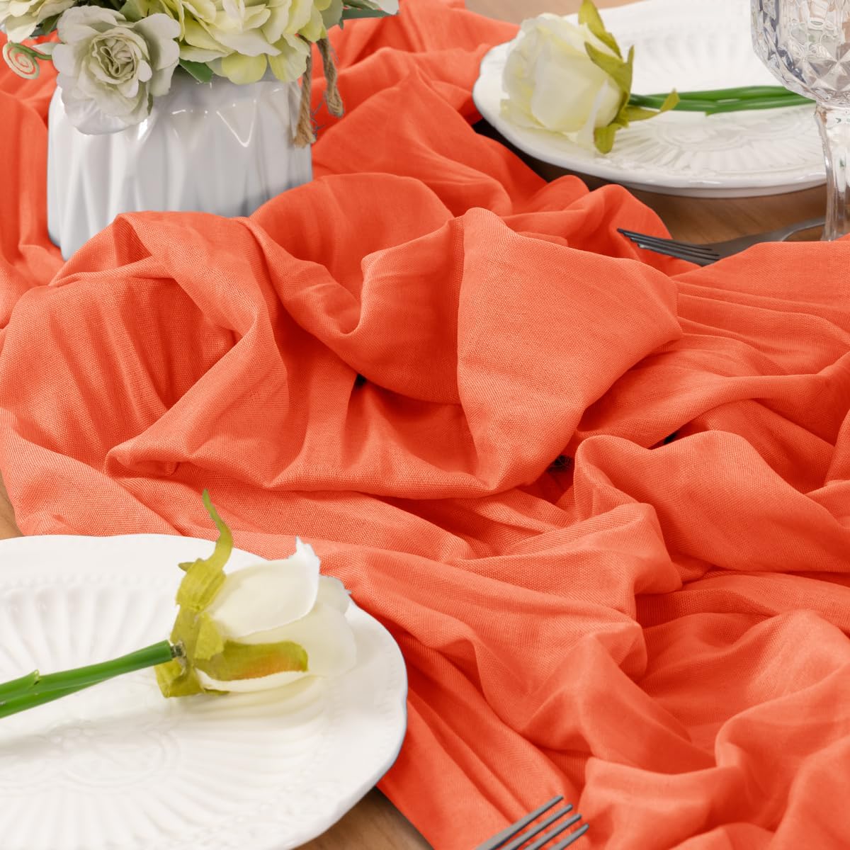 Orange Table Runner Cheesecloth Table Runner 10FT Farmhouse Table Runners 120 Inches Fall Table Decor Dining Room Centerpiece Wedding Boho Baby Shower Birthday
